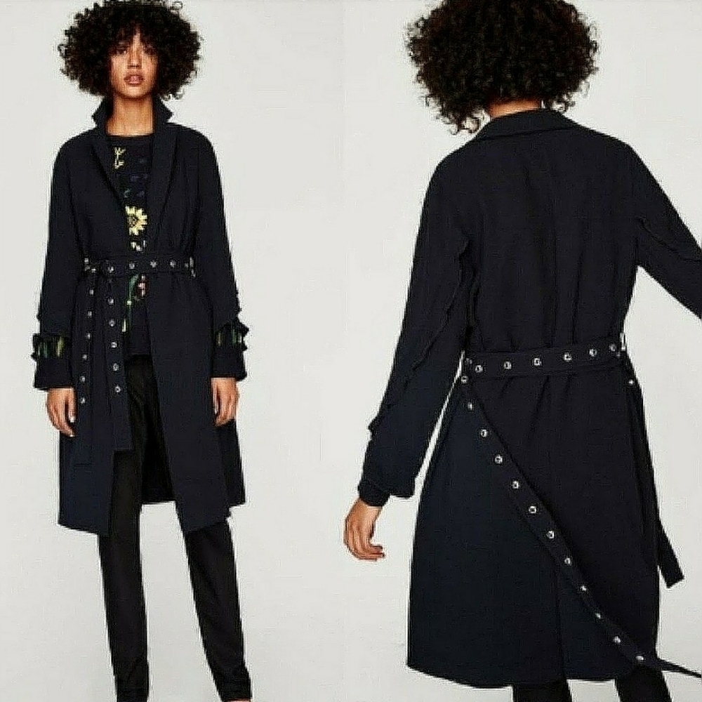 ZARA // ltd ed blogger fave ruffle detail metal grommet belt trench coat - Picture 9 of 16